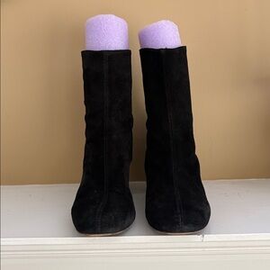 Free People CECILE Block Heel Ankle Boot Black Suede Size 8.5 EU 39 Preowned